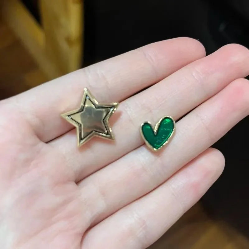 Harlequin Circus Brooch Earrings Set - Heart-Shaped Star Irregular Jewelry