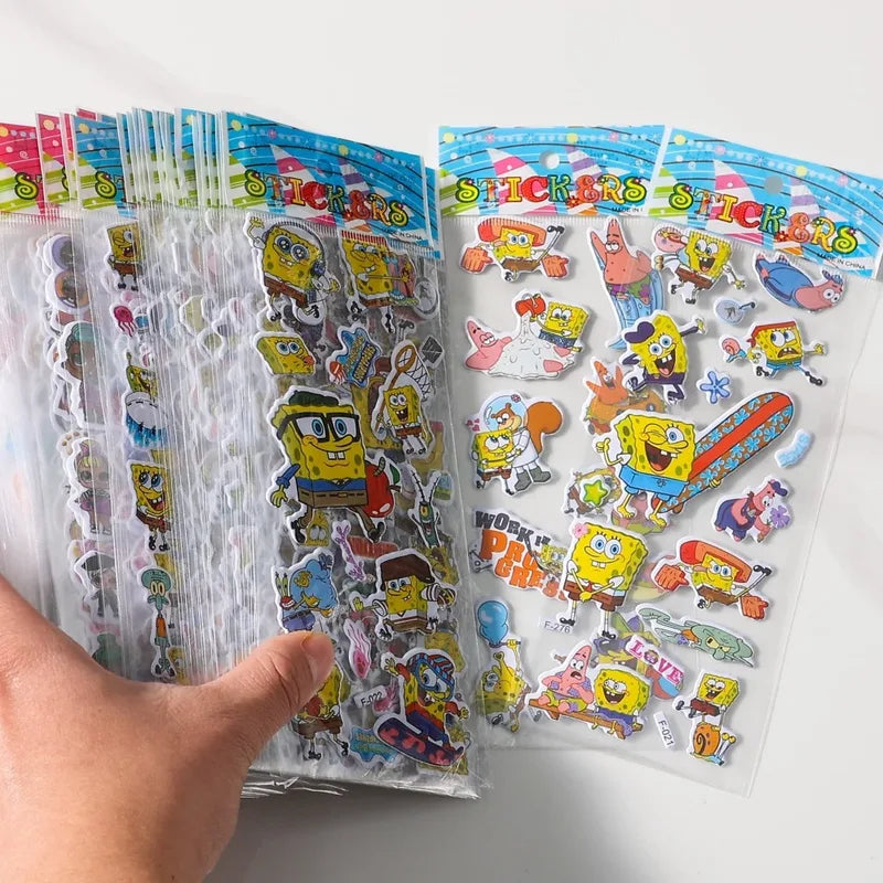 12-Pack Cartoon SpongeBob 3D Sticker Sheets - Kids DIY Bubble Stickers