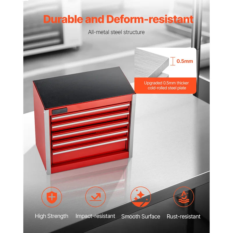 Mini Metal Tool Box with 5 Drawers - Portable Small Storage Chest for Workshop, Garage, Office, and Home