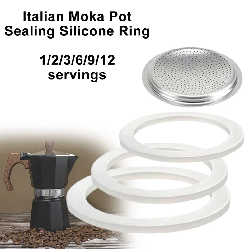 Silicone Coffee Rubber Seal & Filter Screen for Espresso Moka Pot Replacement