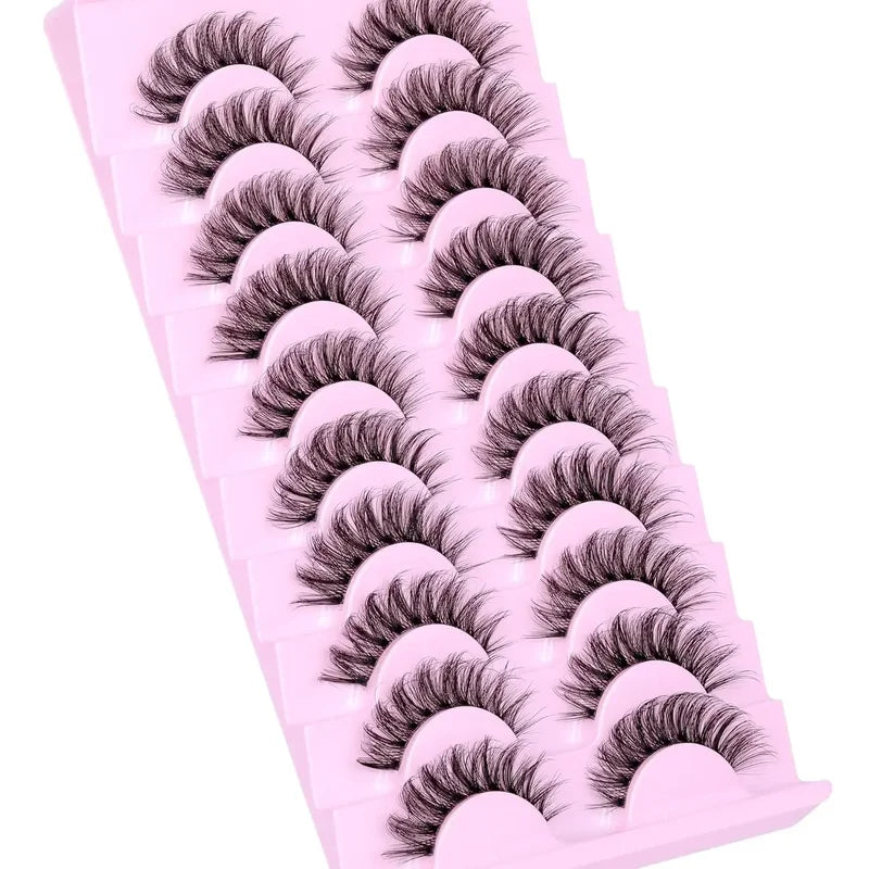 Natural Fluffy False Eyelashes 3D Wispy Volume Strip Lashes with Clear Band