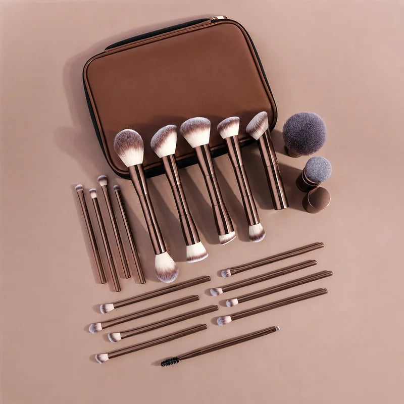 20Pcs Makeup Brush Set with Bag - Foundation, Blush, Powder & Eyeshadow Brushes