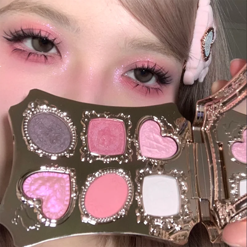Matte Pearlescent Eyeshadow Palette with Six Color Variants - Long Lasting Glitter Makeup