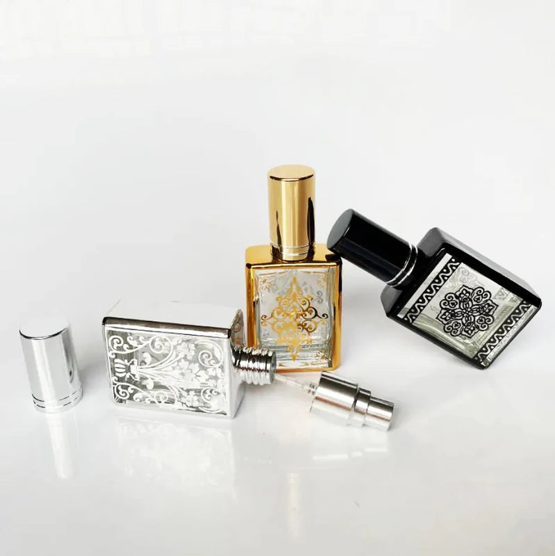 Mini 15ml Glass Perfume Spray Bottle - Portable Liquid Cosmetic Container with Gold Finish