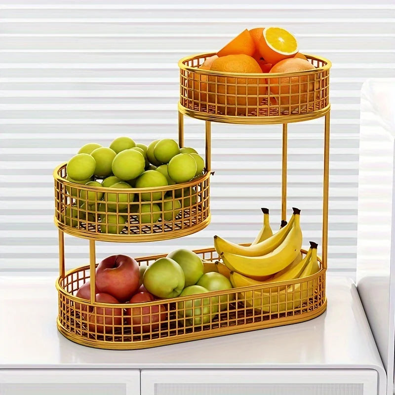 Multi-Layer Stainless Steel Fruit Basket - Round Food Storage Display Rack