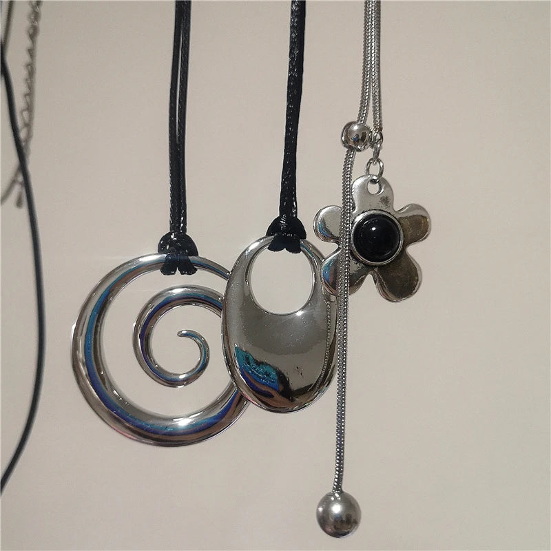 Adjustable Metal Spiral Vortex Necklace with Flower Pendant for Women Jewelry