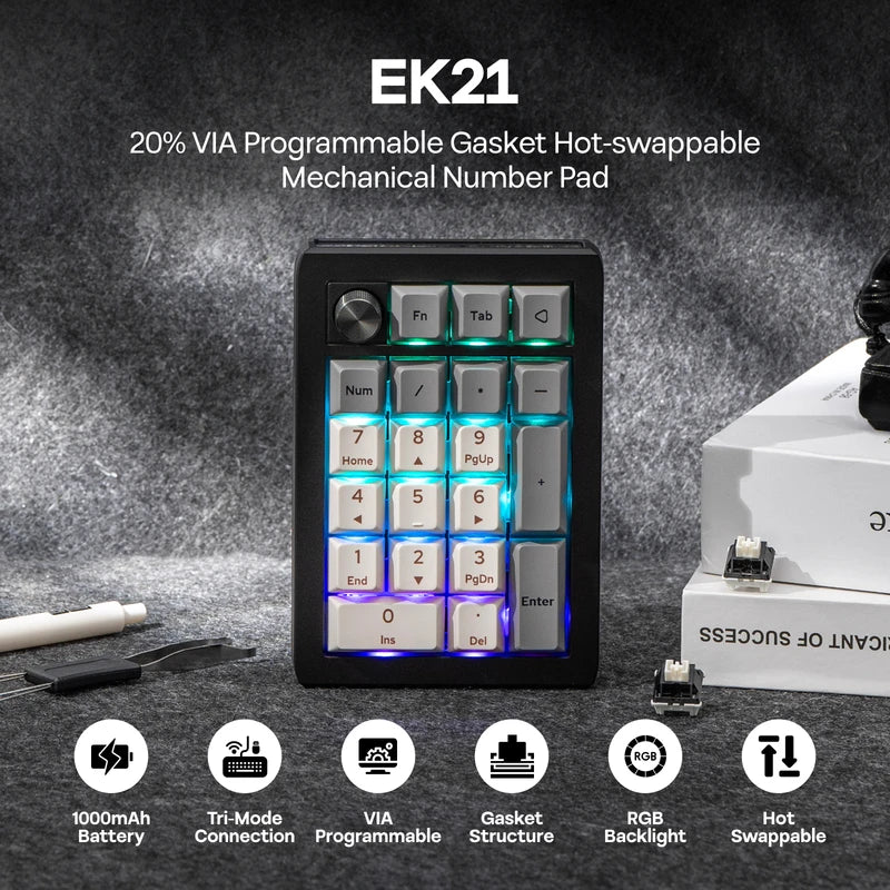 Wireless Numeric Keypad with Aluminum Alloy Knob, RGB Backlit, 20 Keys, Bluetooth & Wired