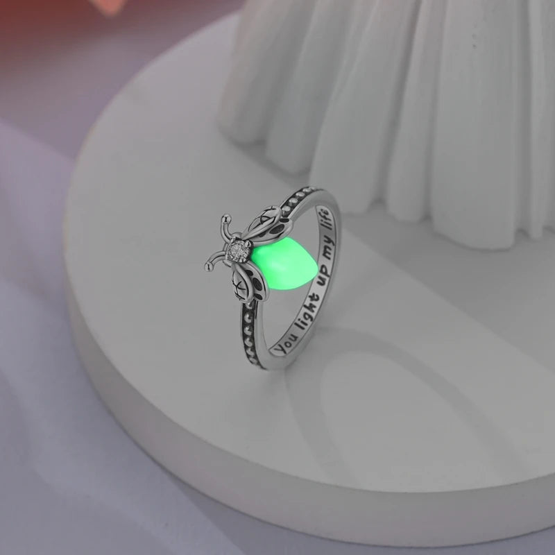 925 Sterling Silver Firefly Zircon Ring for Women Girls Jewelry Gift