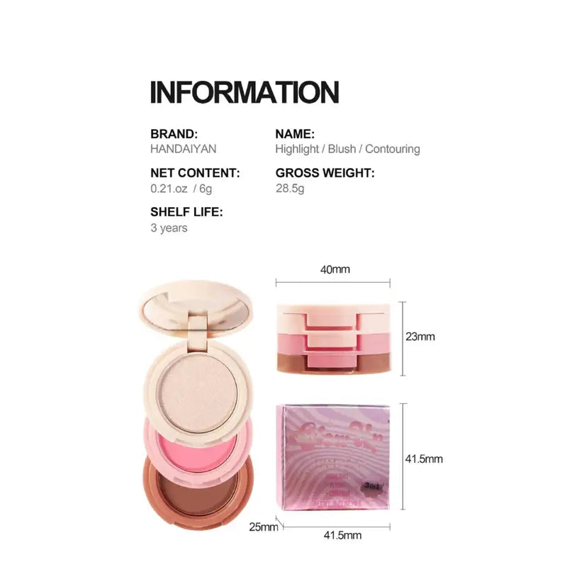 3-in-1 Makeup Palette Contour Blush Highlighter Face Powder for Professional Use