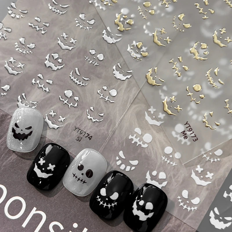Halloween Nail Charms & Stickers - Dark Spooky Face Pumpkin Art Decals