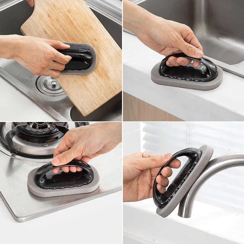 Magic Emery Sponge Brush with Handle - Reusable Kitchen & Pot Cleaner