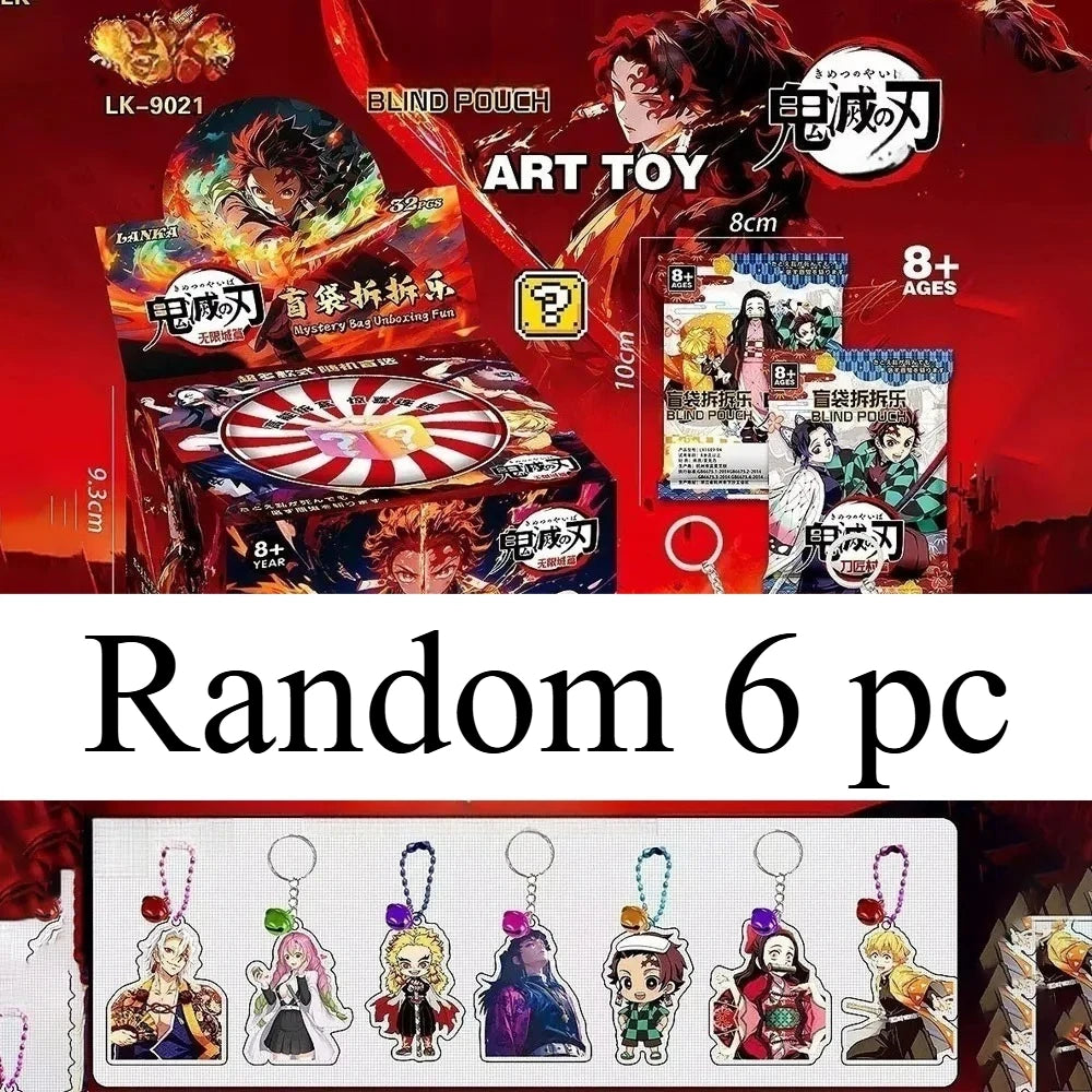 Anime 32-Piece Demon Slayer Action Figures Set with Acrylic Pendant Keychains - Blind Bag Toys for Kids