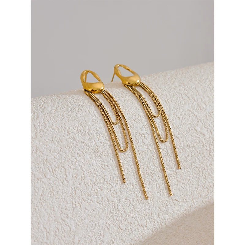 Geometric Tassel Chain Drop Dangle Earrings for Women - Waterproof Jewelry Gift