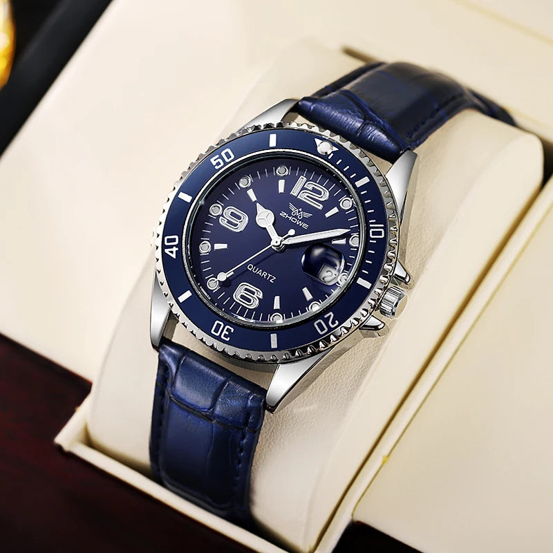Men's Leather Strap Quartz Wristwatch - Luxury Fashion Calendar Watch