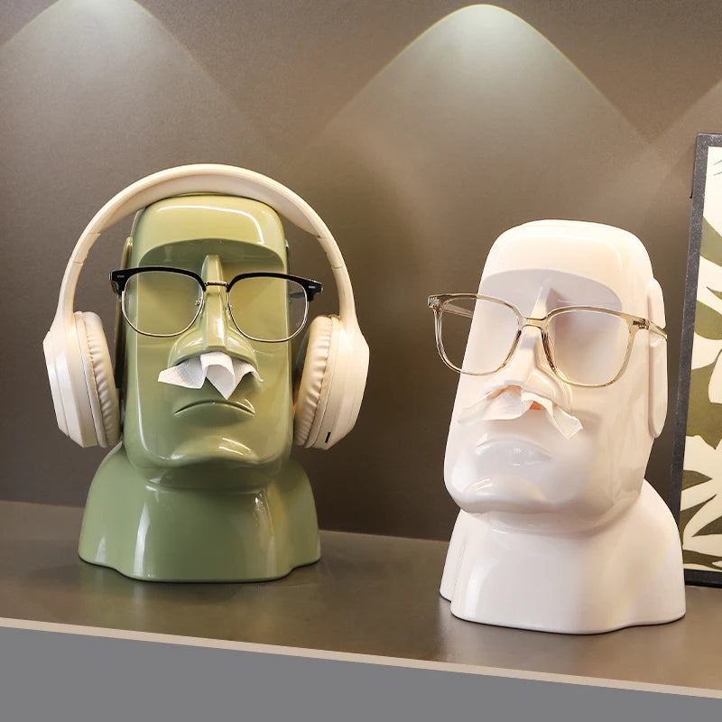 Creative Moai Stone Statue Tissue Box & Earphone Holder - Decorative Home Ornament