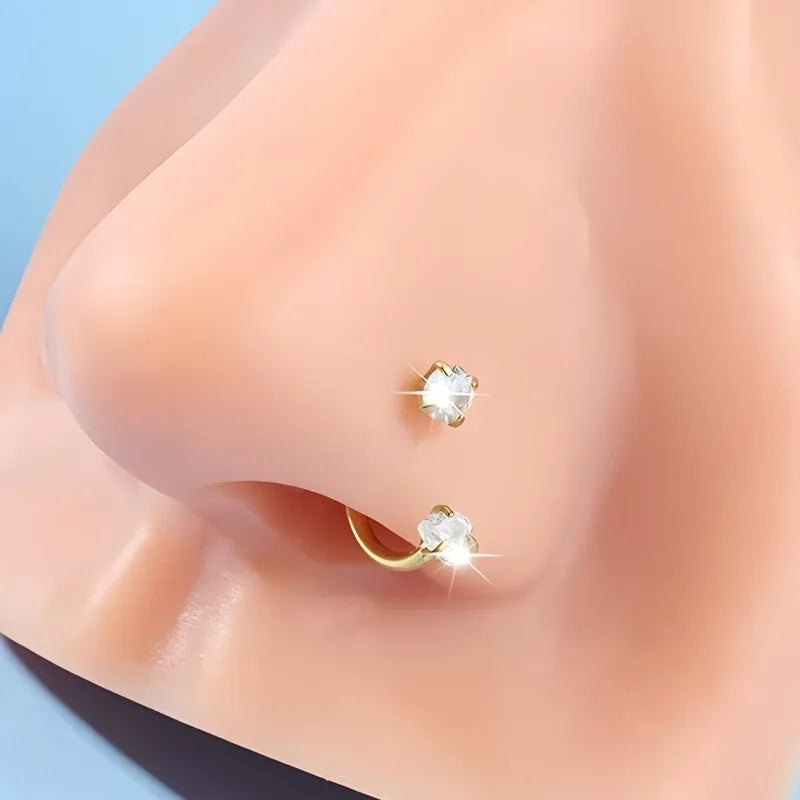 Steel Horseshoe Nose Ring with CZ Septum Hoop and Lip Piercing Jewelry