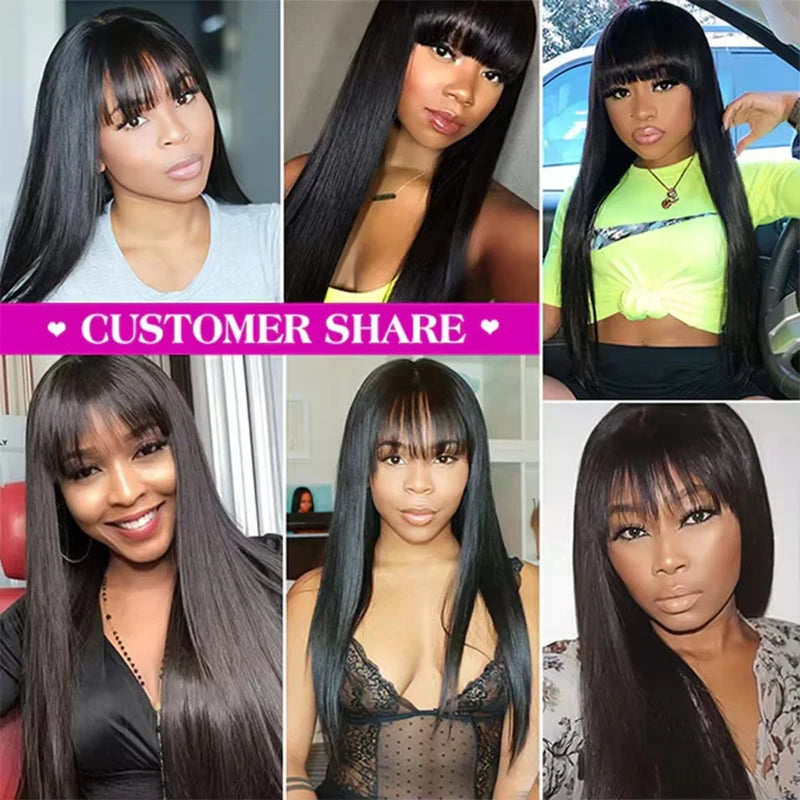 Long Human Hair Wig 30 Inch 180-200% Density with Bangs & Lace Front for Women