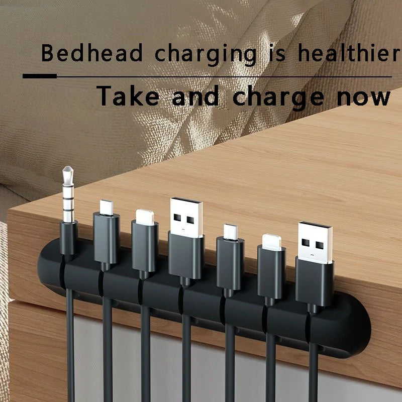 Multi-Hole Data Cable Organizer for Desk & Charging Station, Cord Winding Clips