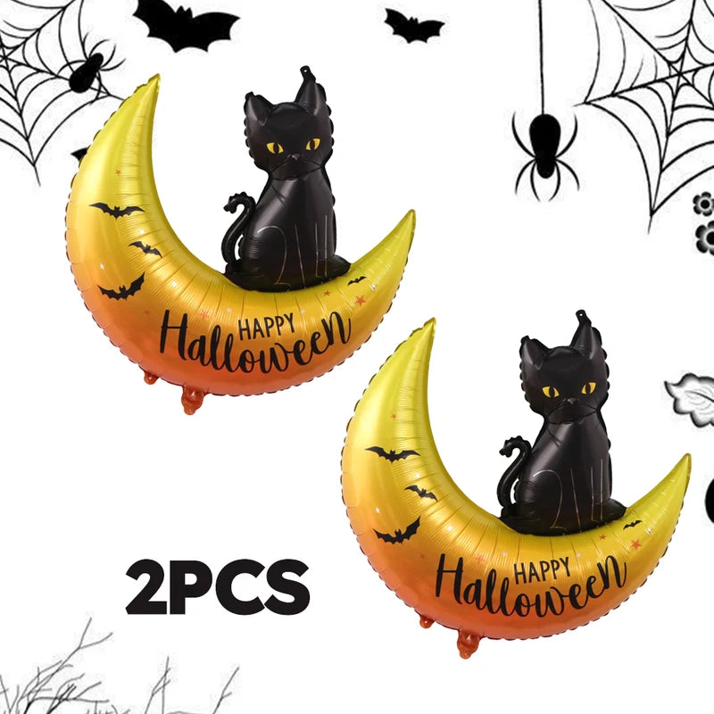Halloween Foil Balloons - Black Cat Moon Design Party Decorations, 2pcs