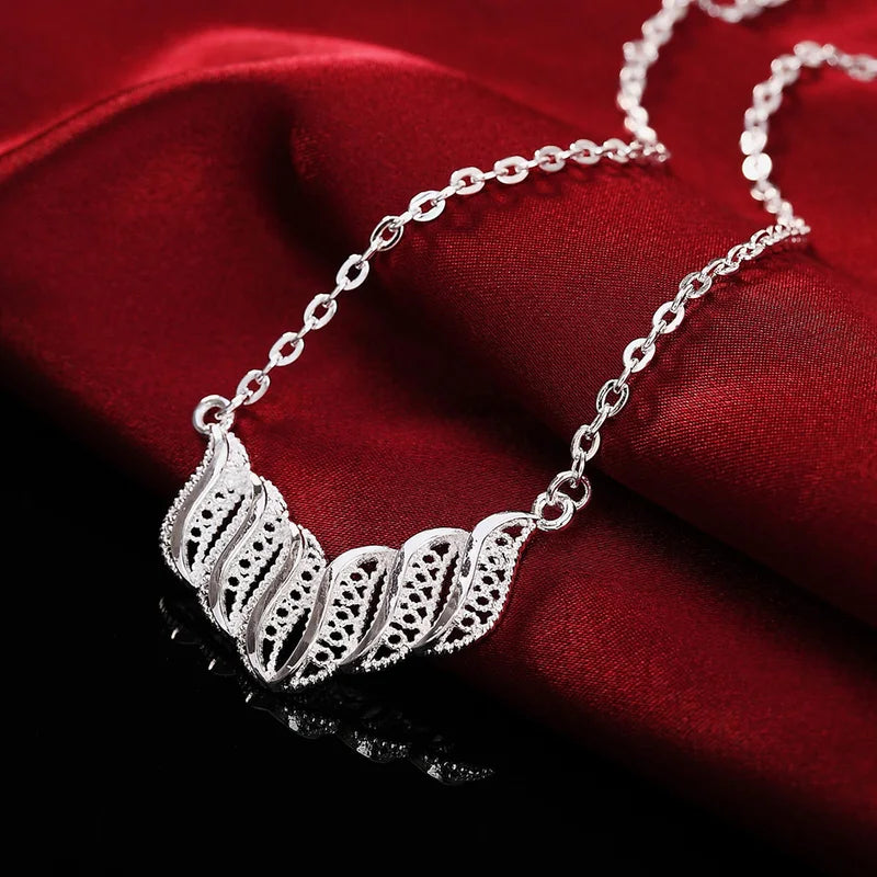 Sterling Silver Leaf Necklace and Earrings Jewelry Set for Women - Retro Elegant Design