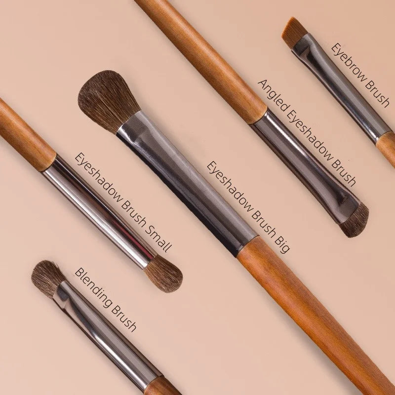 Horse Hair Eyeshadow Makeup Brushes Set with Bag - Blending & Eyebrow Tools
