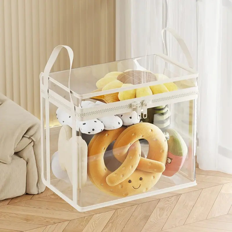 Large Transparent Doll Storage Bag with Handle and Zipper - Stackable Moisture-Proof Organizer Box