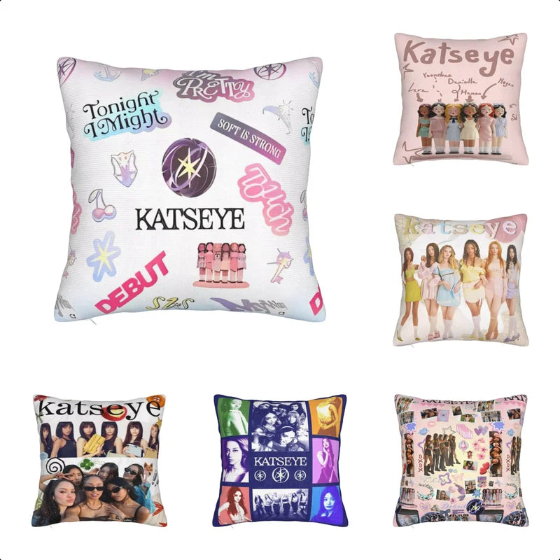 Katseye Pillowcase Polyester Cushion Cover Home Decor Gift 45x45cm