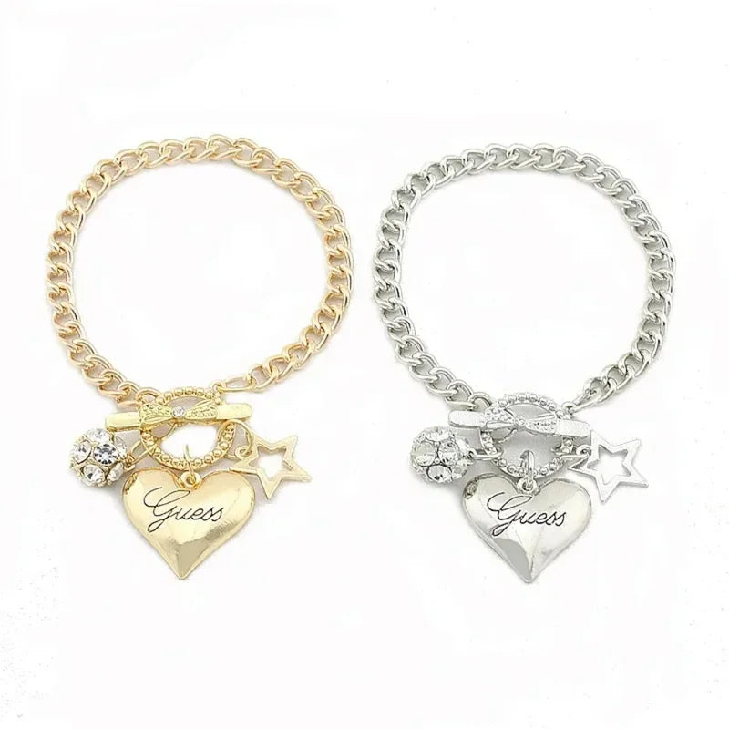 Love Heart Charm Bracelets for Women Gold Silver Jewelry Gift