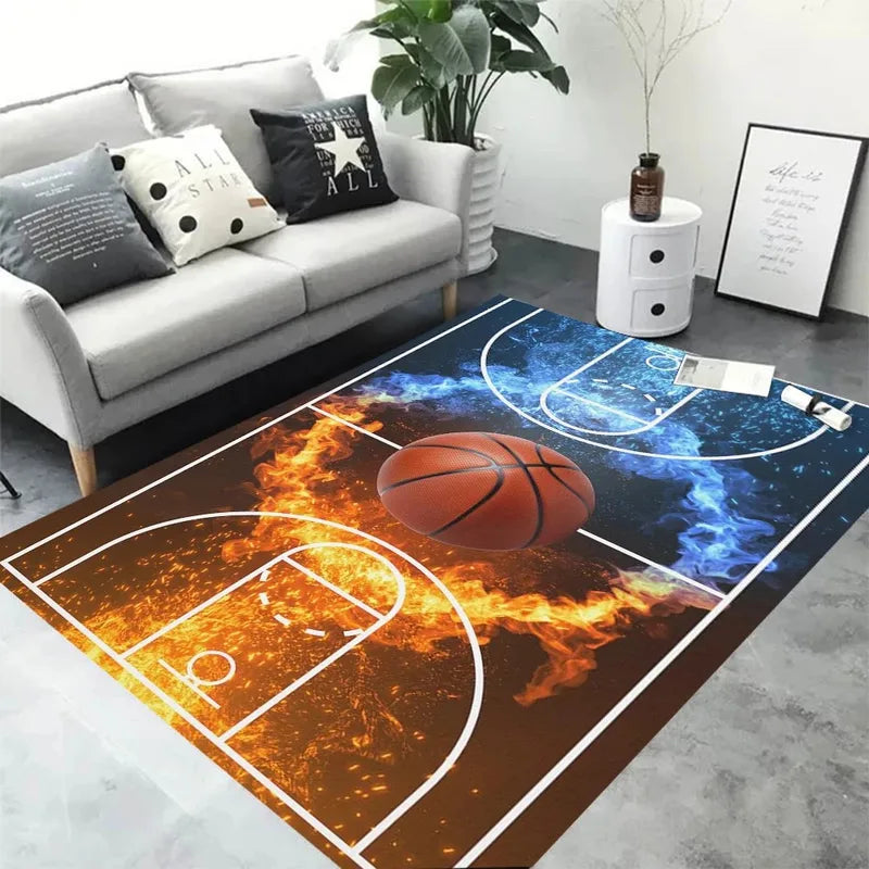 Basketball Court Rug Non Slip Stain Resistant Carpet for Living Room & Bedroom
