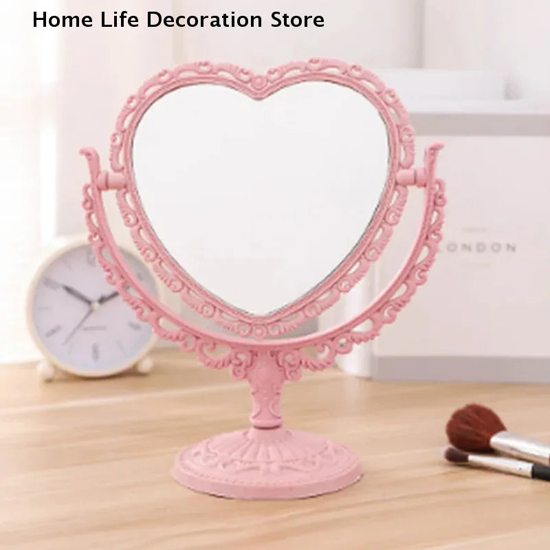 Heart-Shaped Double-Sided Makeup Mirror Portable Vanity Compact for Women