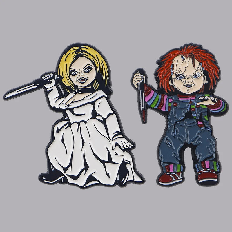 2pcs Horror Movie Enamel Pins Punk Brooches for Bags Clothing Halloween Jewelry Gift