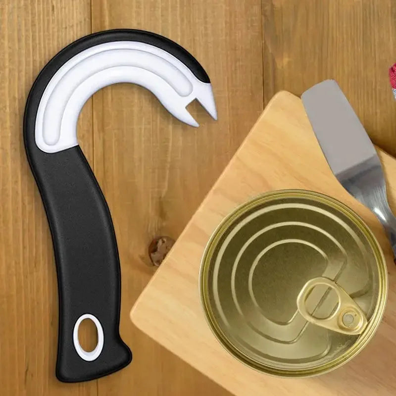 J-Shaped Can & Jar Opener - Non-Slip Grip Kitchen Tool for Cans Bottles