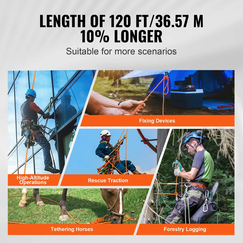 120ft Multi-Use Polyester Climbing Rope - Heavy Duty 3/8in 48-Strand Double Braided Cord