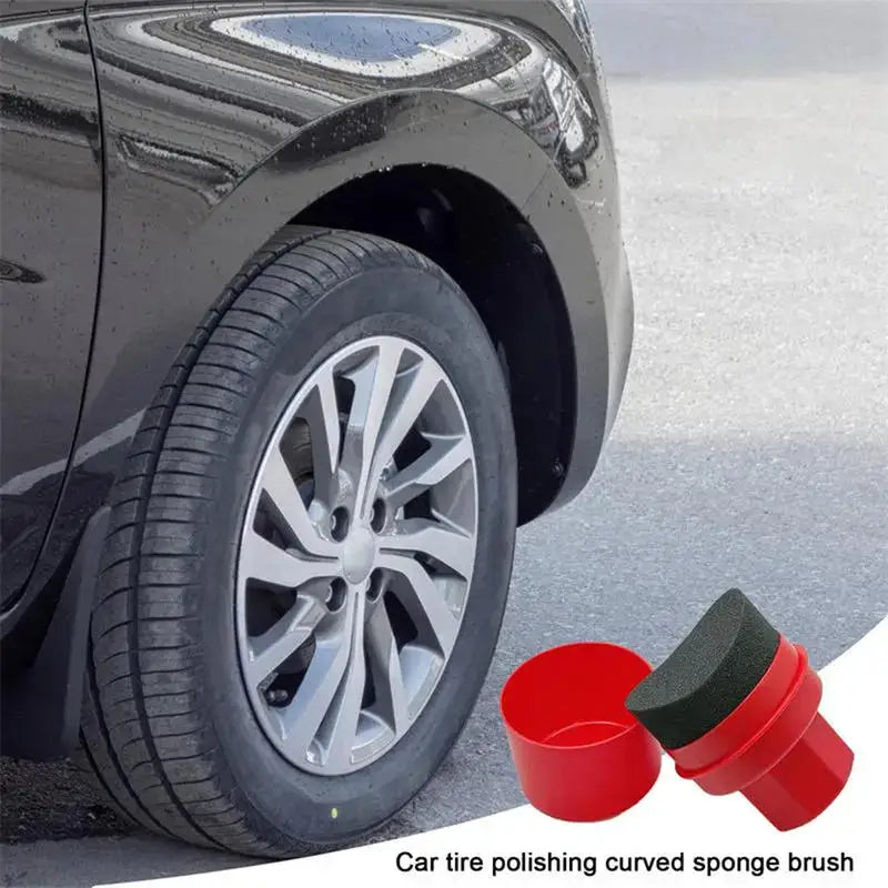Car Tire Waxing Sponge Applicator Pad with Lid - Curved Detailing Brush