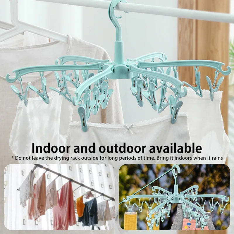 Foldable 24-Clip Rotating Clothes Dryer Rack for Socks and Underwear