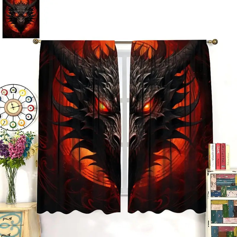 Mystic Dragon Curtains with Blood Moon Eye Pattern - Thermal Insulated Drapes for Kids & Living Room