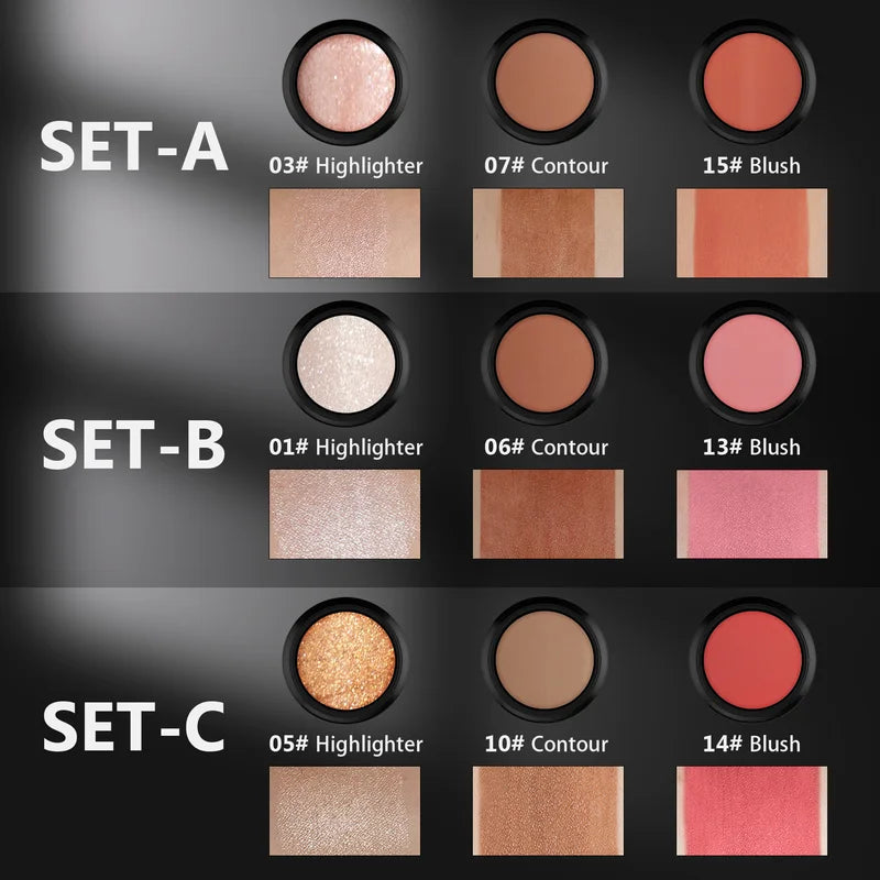 3-Piece Cream Contouring Stick Set for Face - Highlighter, Blush & Contour