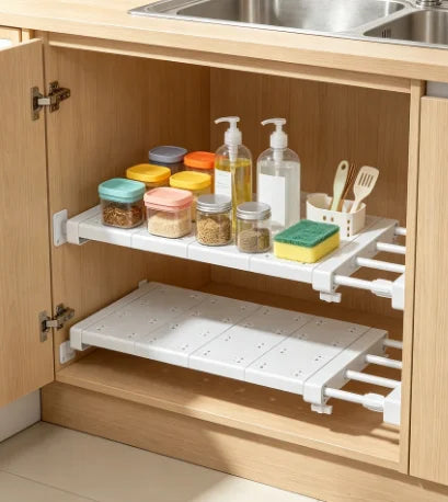 Expandable Multi-Layer Wardrobe and Kitchen Organizer with Punch-Free Mounting