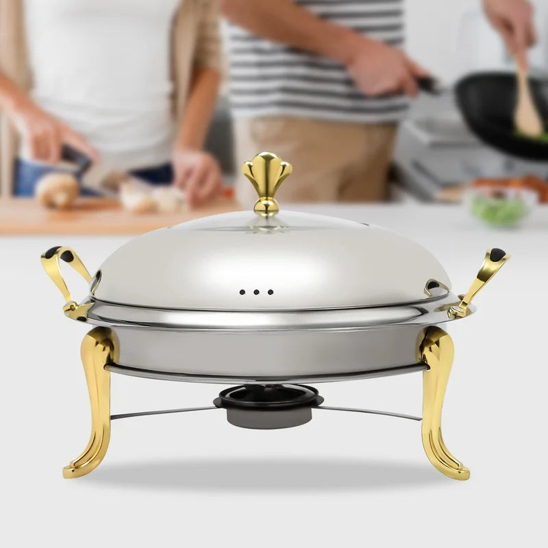 Gold Stainless Steel Round Chafing Dish 2.64QT Buffet Food Warmer for Parties Weddings