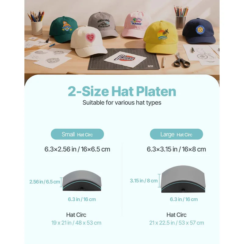 Hat Heat Press Machine with Interchangeable Platens for Custom Hat Printing