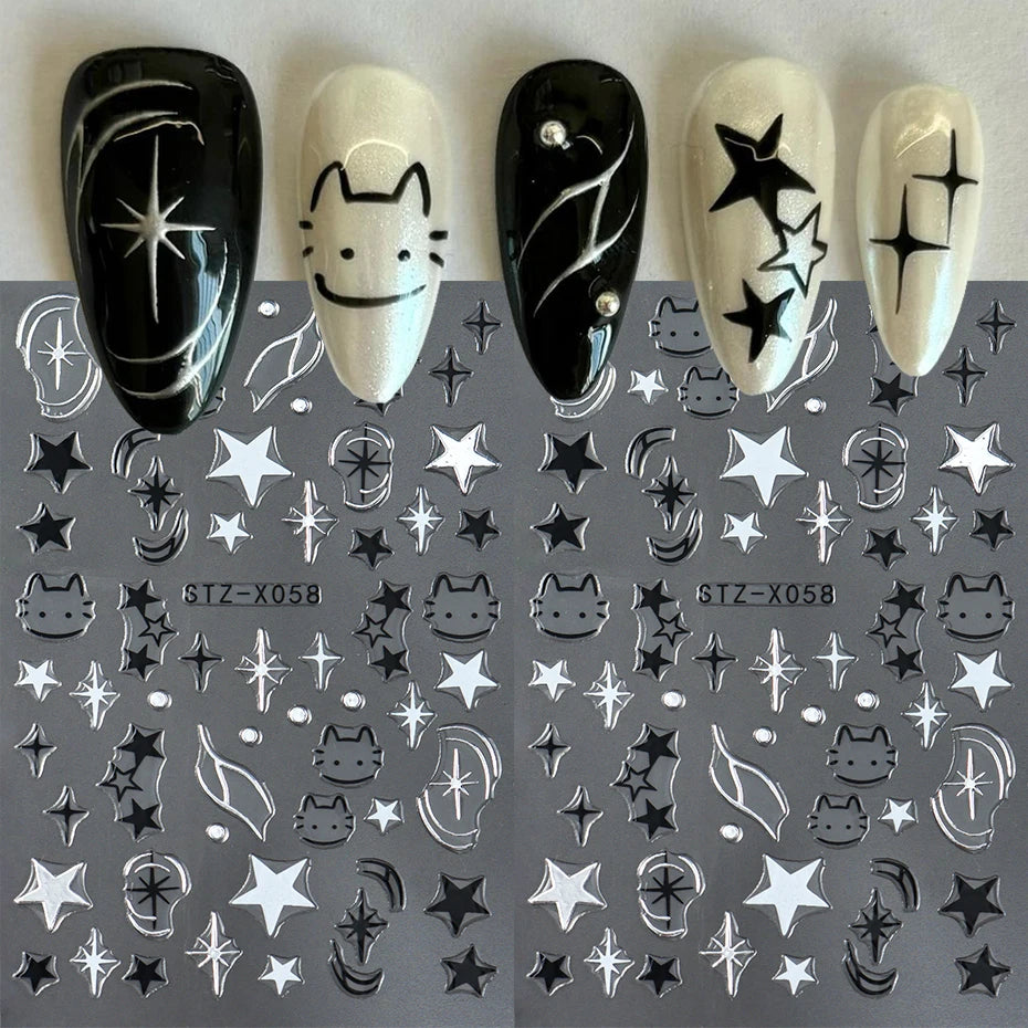 Nail Art Decals & Foils - Cat & Dog Animal Stickers for Manicure, 2 Sheets