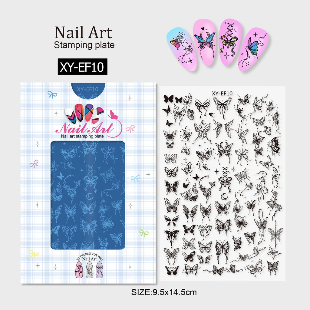 Nail Art Stamping Plates Kit with French Line Lace Flower Designs for Manicure
