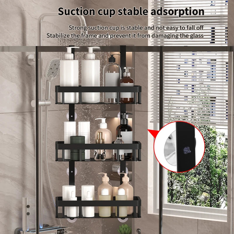 Wall-Mounted Bathroom Storage Rack for Shower Supplies - Door or Wall Mount