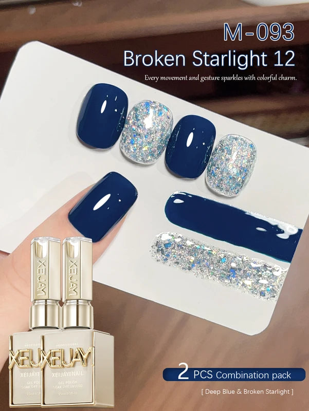 2Pcs 15ml Blue Gel Nail Polish Set - Semi-Permanent UV & LED Polish Kit