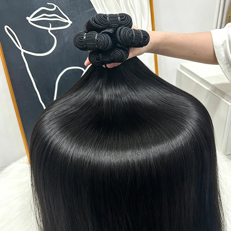 Double Drawn Human Hair Bundles - Brazilian Virgin Hair Extensions 16+ Inches