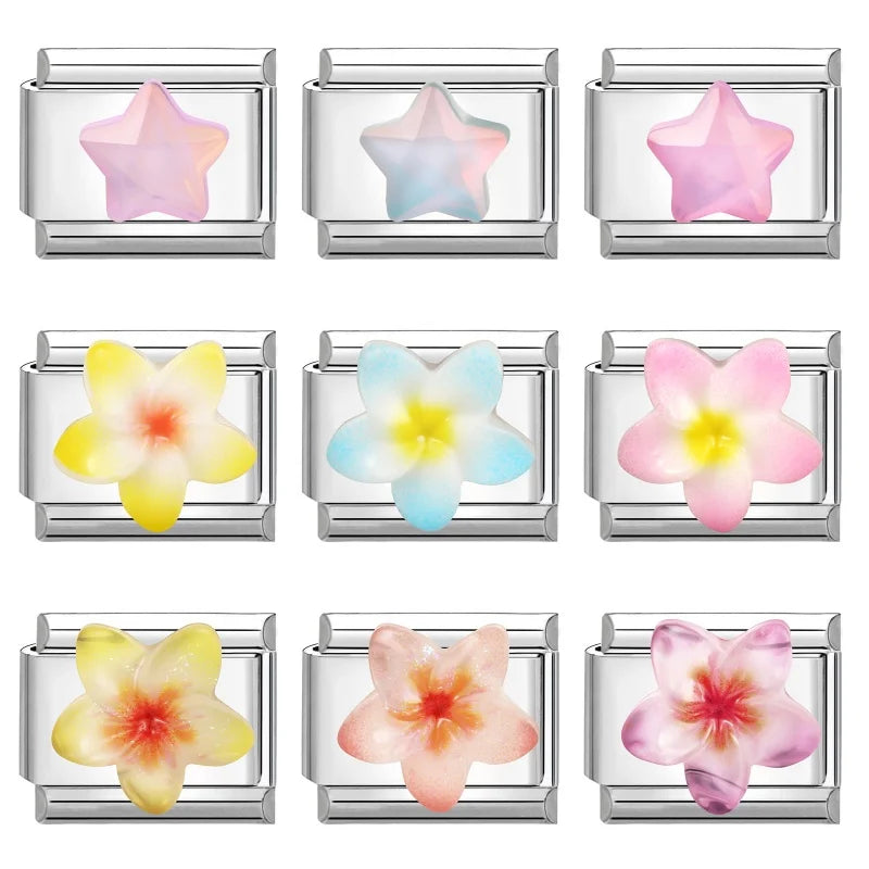 3D Star Flower Charm Bracelet Links for DIY Jewelry Making - Stainless Steel Women