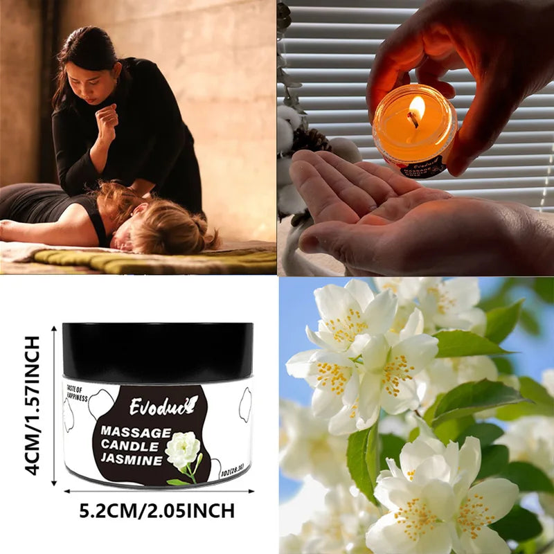 Massage Oil Candle Jasmine with Soy Wax for Relaxation and Skin Care - Couples Gift