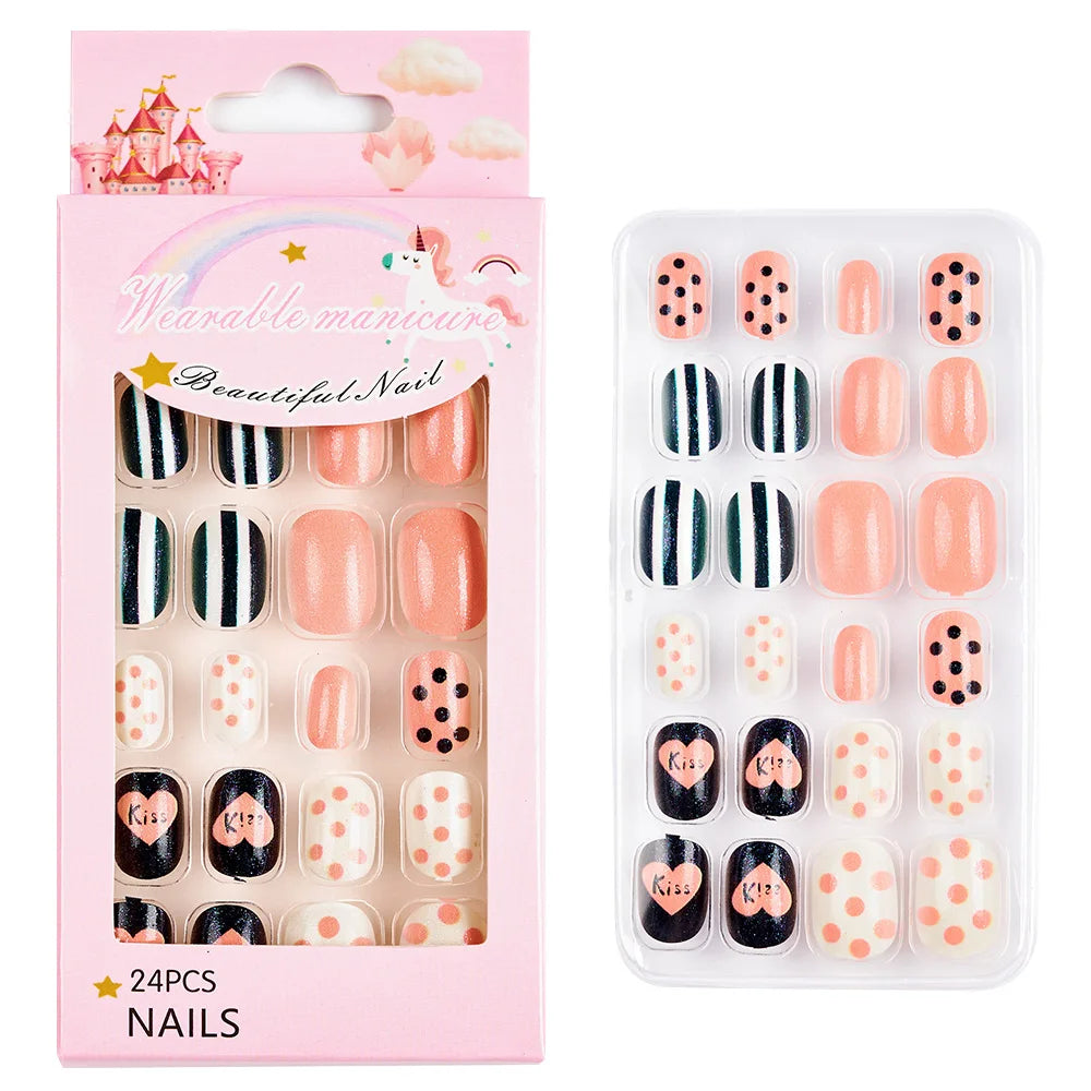 Kids Colorful Full Cover Press-On Nail Tips for Children and Girls - 120/24PC