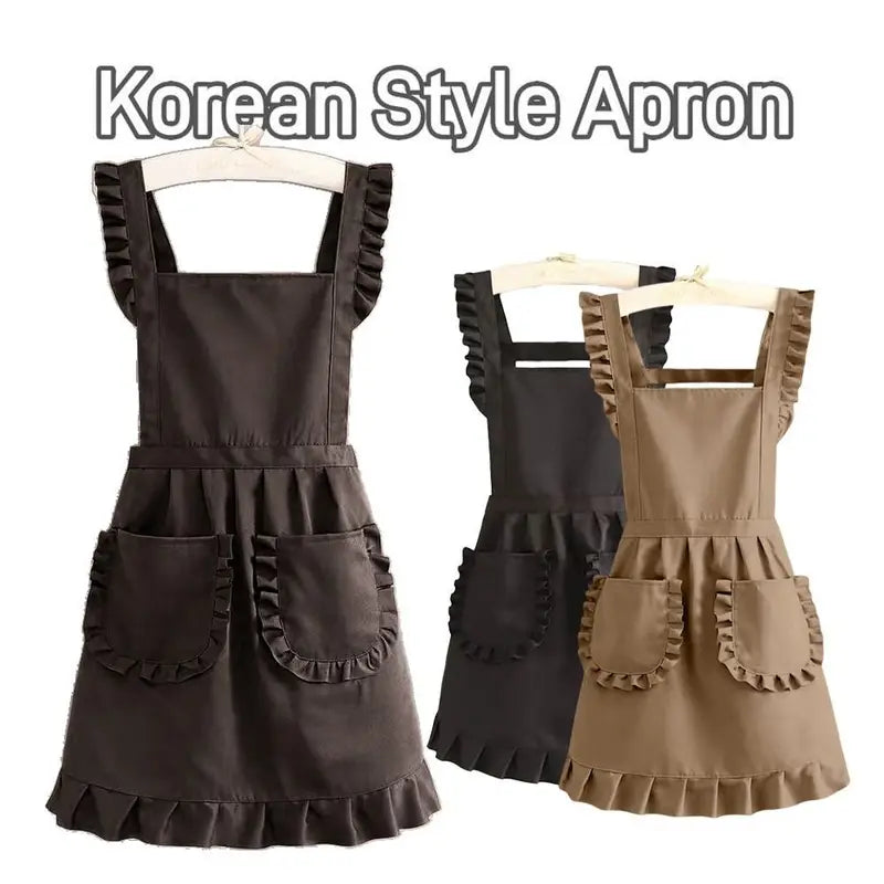 Waterproof Cotton Apron with Large Pockets - Korean Style Cooking & Art Apron