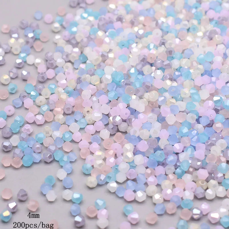 4mm Mixed-Color Crystal Beads 200pcs Bicone Glass Spacer Jewelry Making
